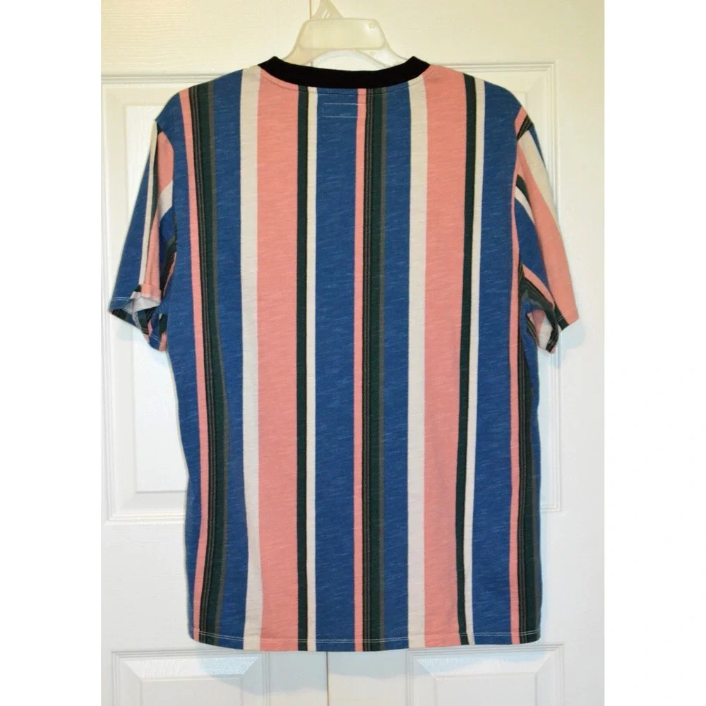 Guess LA Striped‎ T-Shirt Short Sleeve Embroidered Logo &  American Flag Men's L - Picture 4 of 13